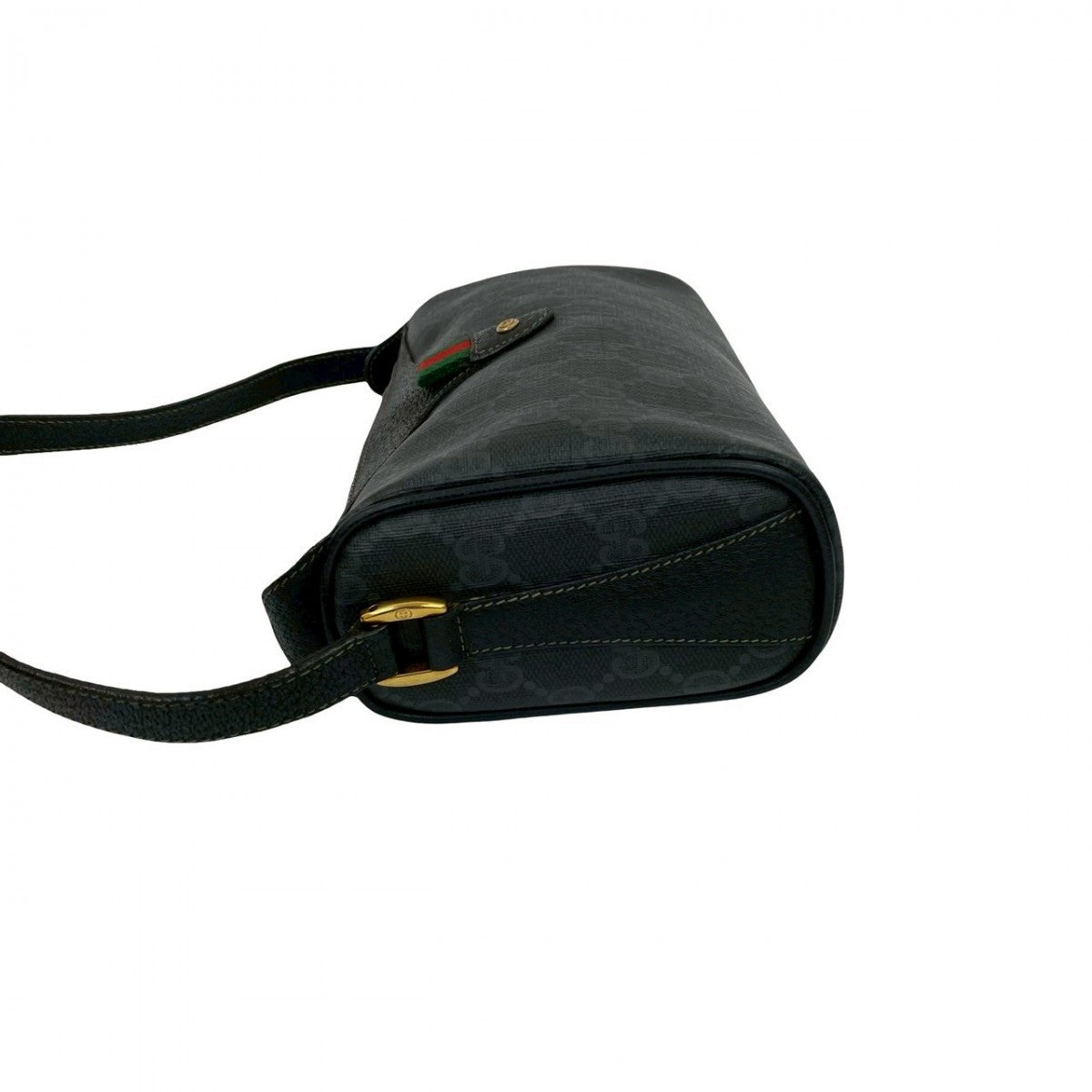 GUCCI Shoulder Bag Leather, PVC black GG logo Pattern Sherry line Women Used Authentic