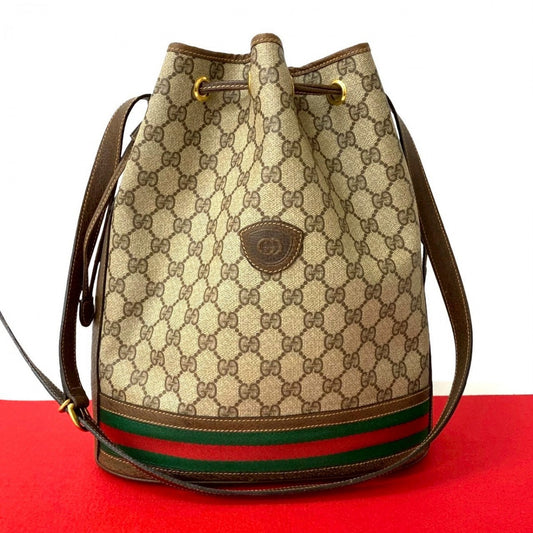 GUCCI Shoulder Bag Leather, PVC Brown GG logo Women Used Authentic