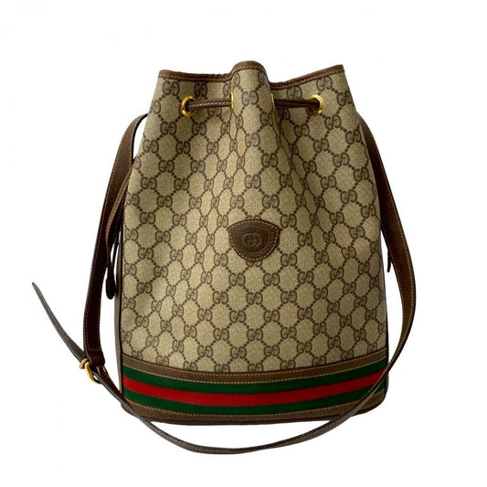 GUCCI Shoulder Bag Leather, PVC Brown GG logo Women Used Authentic