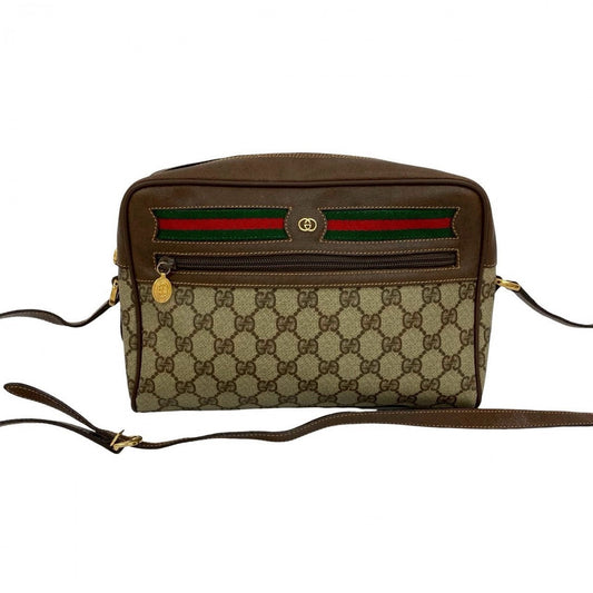 GUCCI Shoulder Bag Leather, PVC Brown GG logo Pattern Sherry line Women Used Authentic