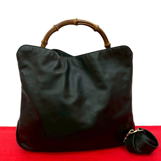 GUCCI Shoulder Bag leather black Bamboo Women Used Authentic