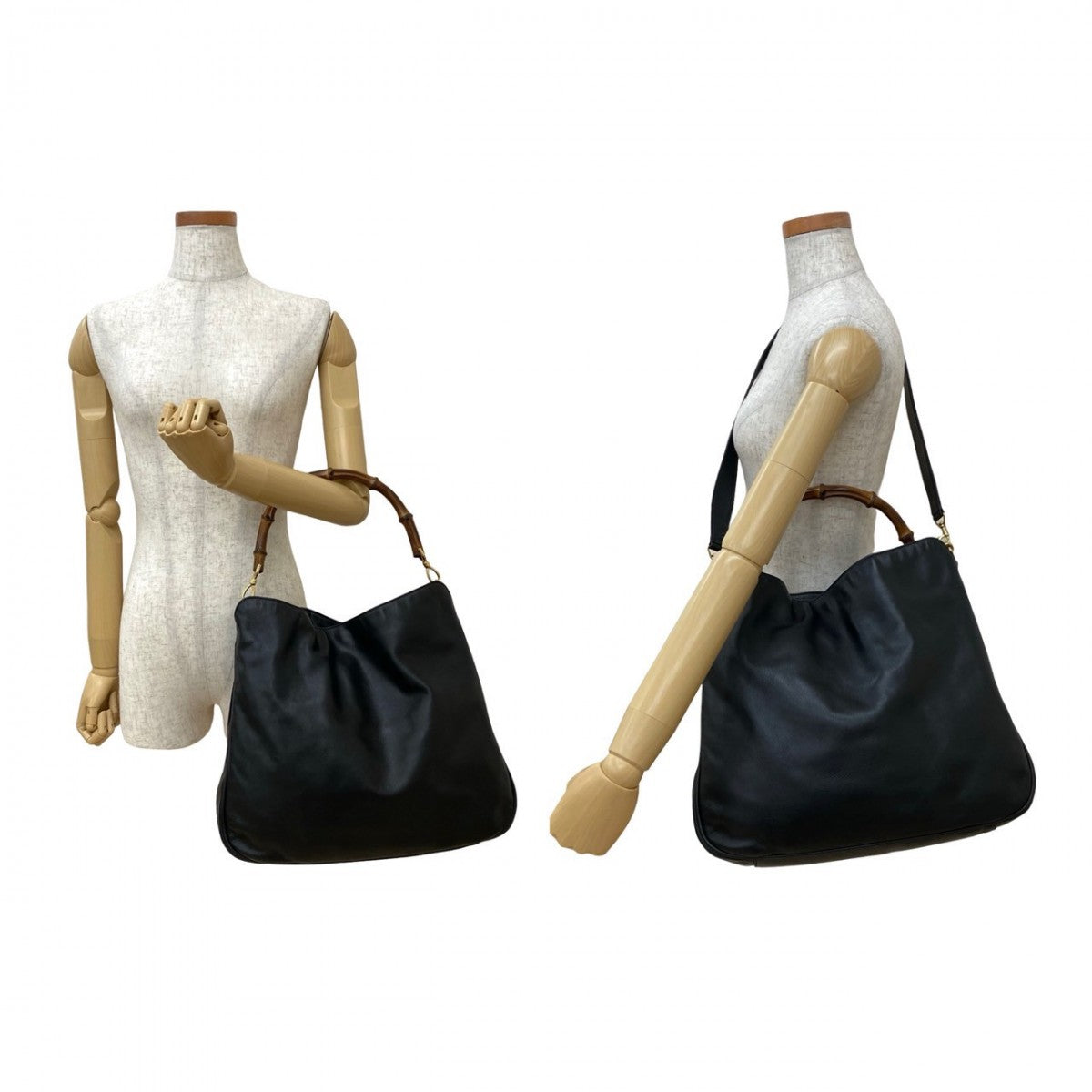 GUCCI Shoulder Bag leather black Bamboo Women Used Authentic