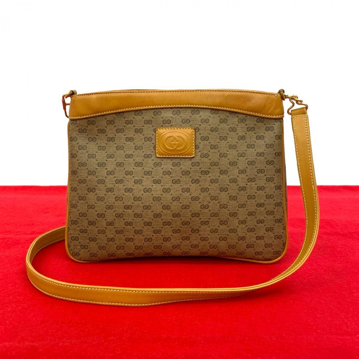 GUCCI Shoulder Bag Leather, PVC Brown Micro GG logo Women Used Authentic