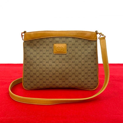 GUCCI Shoulder Bag Leather, PVC Brown Micro GG logo Women Used Authentic
