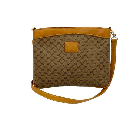 GUCCI Shoulder Bag Leather, PVC Brown Micro GG logo Women Used Authentic