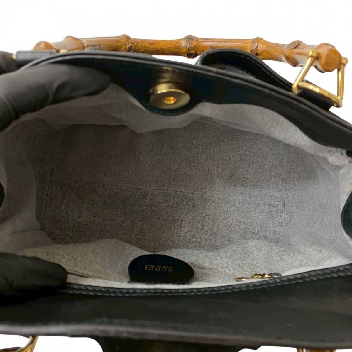 GUCCI Shoulder Bag leather black Bamboo