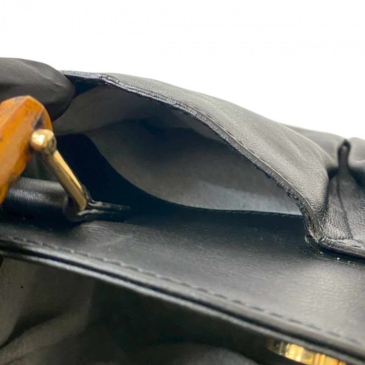 GUCCI Shoulder Bag leather black Bamboo