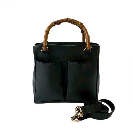 GUCCI Shoulder Bag leather black Bamboo