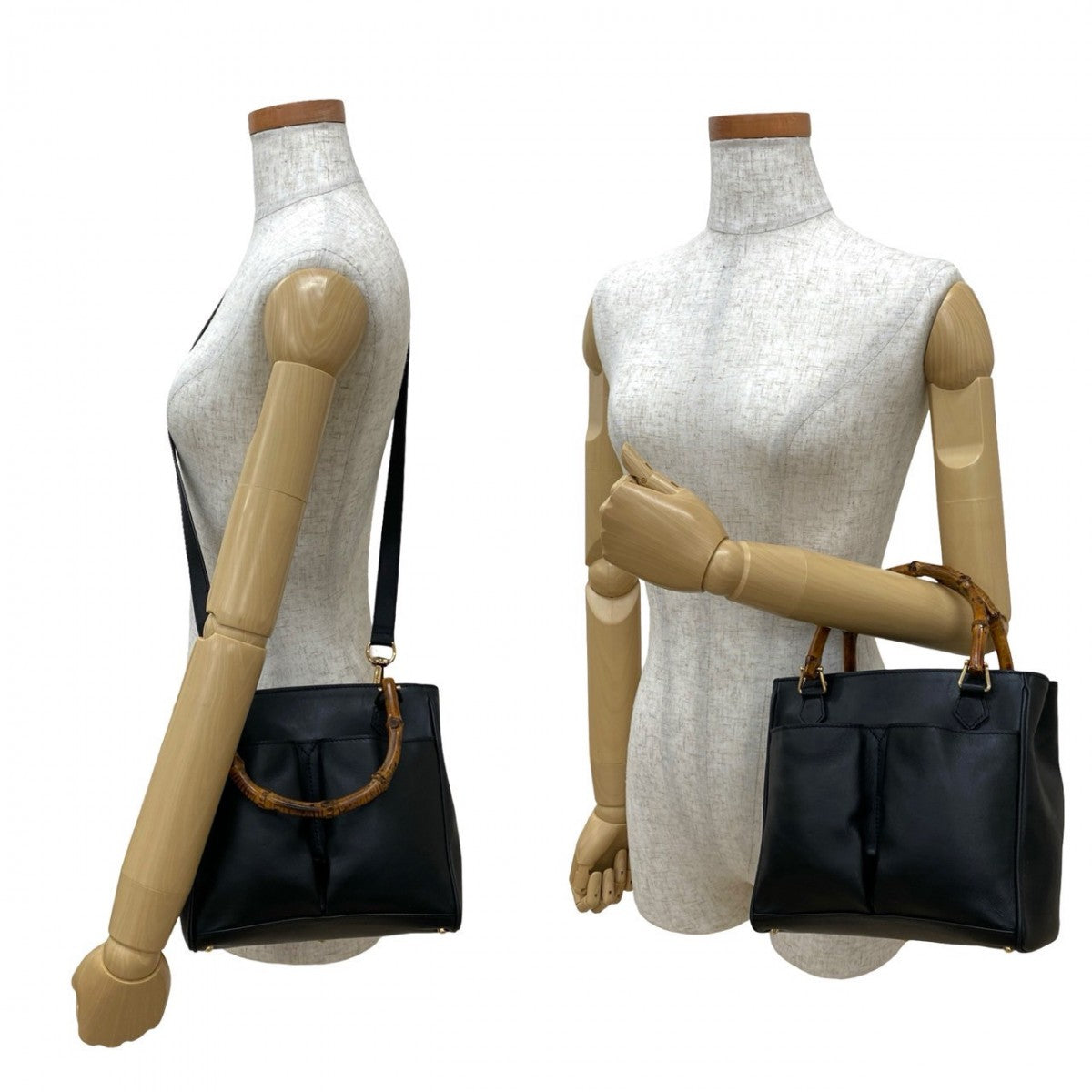 GUCCI Shoulder Bag leather black Bamboo