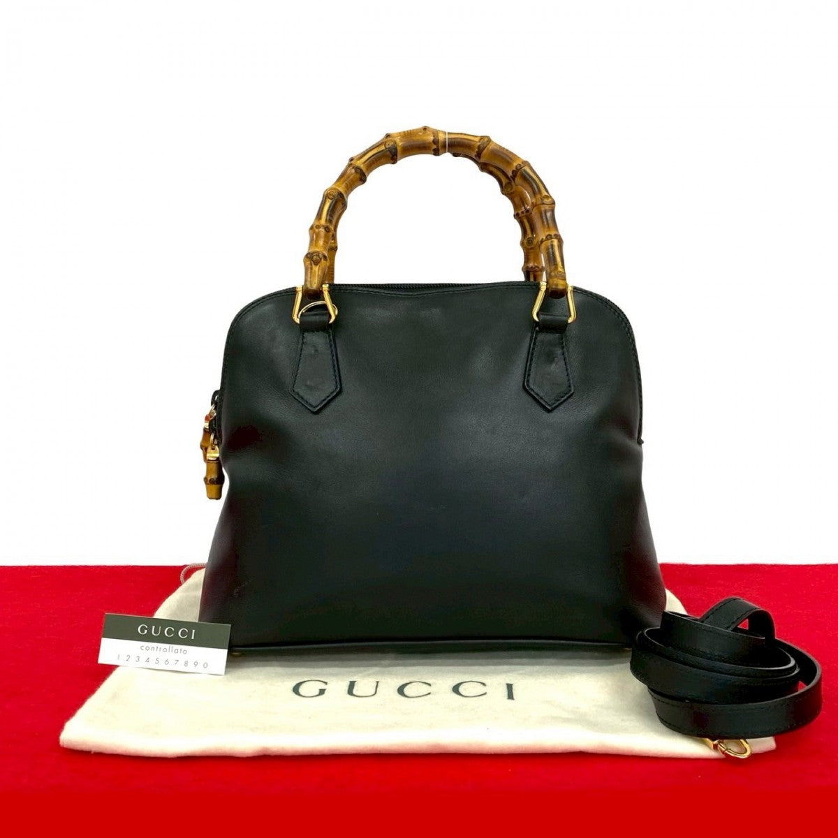 GUCCI Shoulder Bag leather black Bamboo