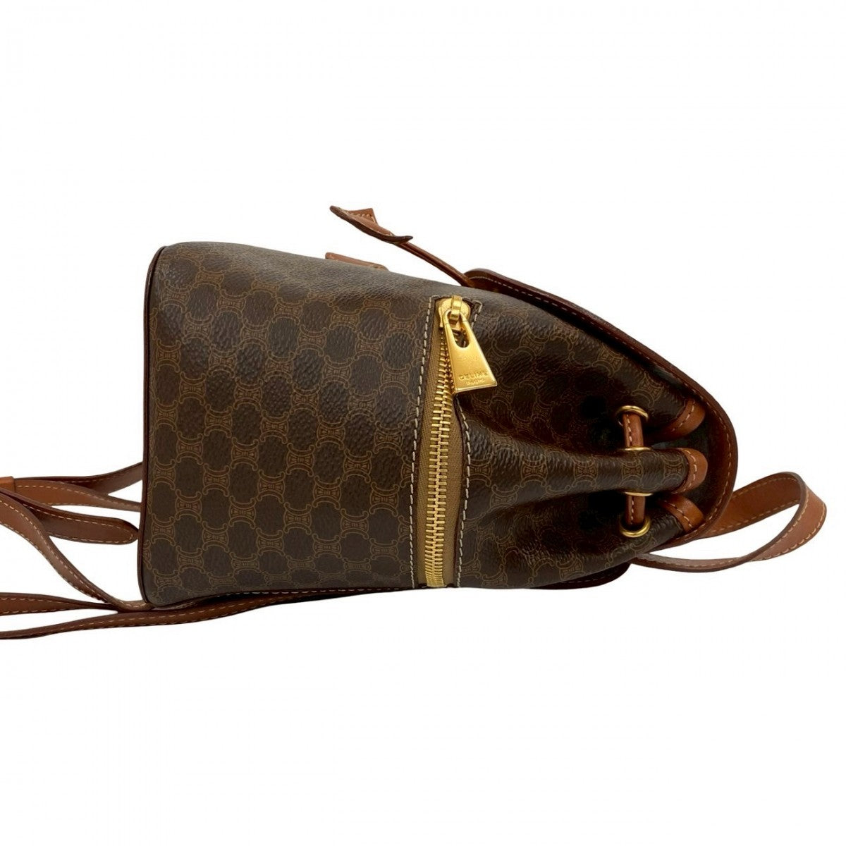 CELINE Backpack Leather, PVC Brown Macadam Blason Triomphe Pattern Women Used Authentic