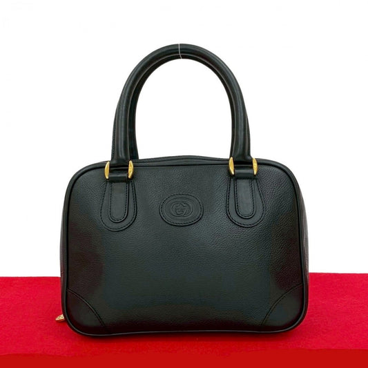 GUCCI Handbag leather black GG logo Women Used Authentic