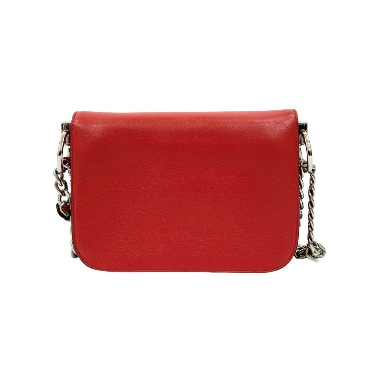 PRADA Shoulder Bag leather Red logo Metal Women Used Authentic