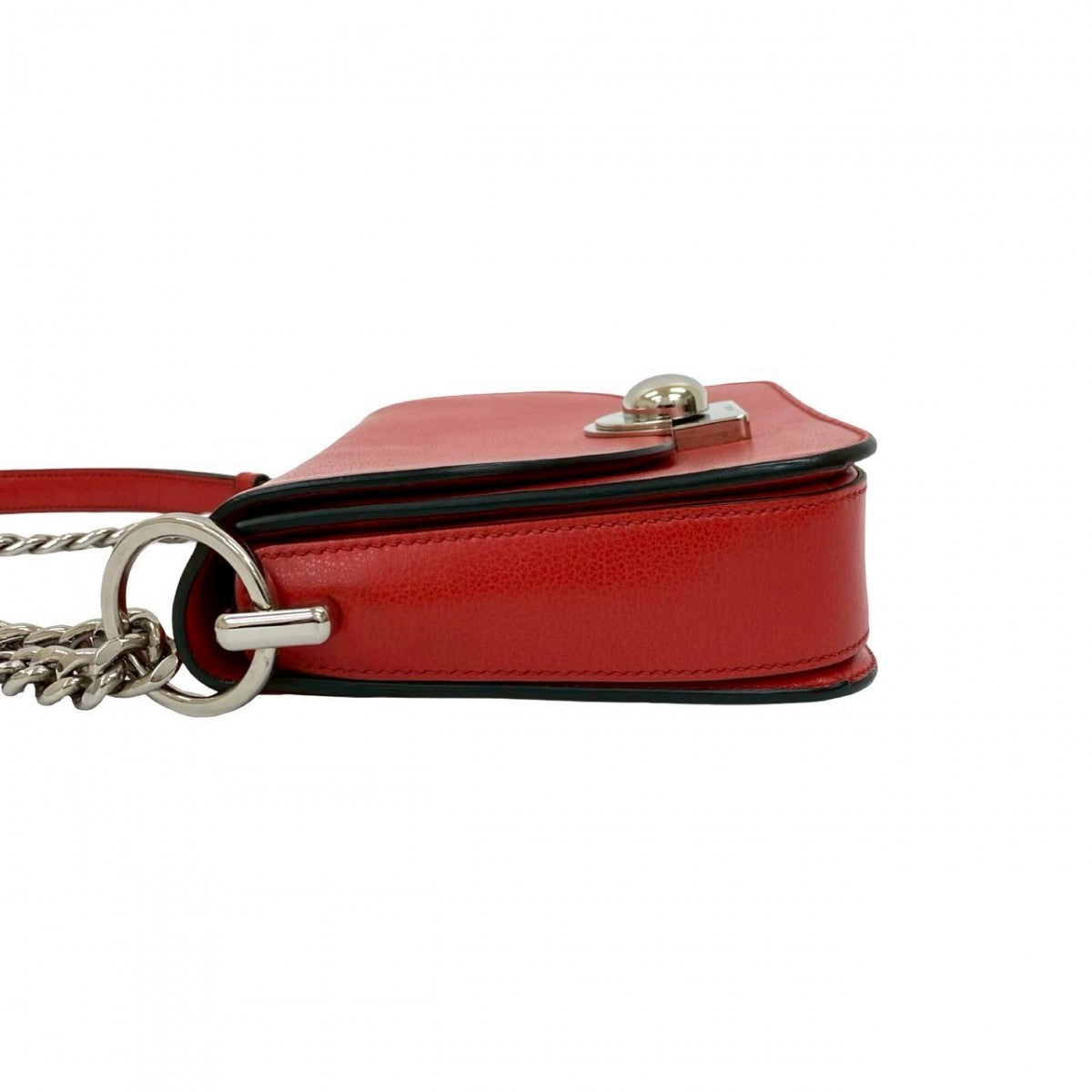 PRADA Shoulder Bag leather Red logo Metal Women Used Authentic