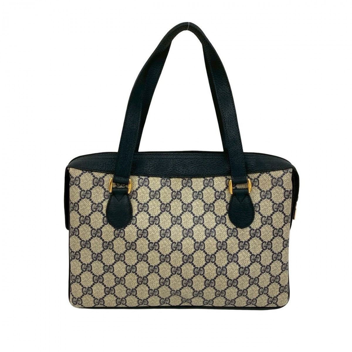GUCCI Handbag Leather, PVC Navy logo Metal Sherry line Women Used Authentic