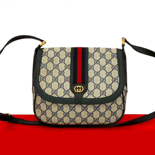 GUCCI Shoulder Bag leather Navy Sherry line