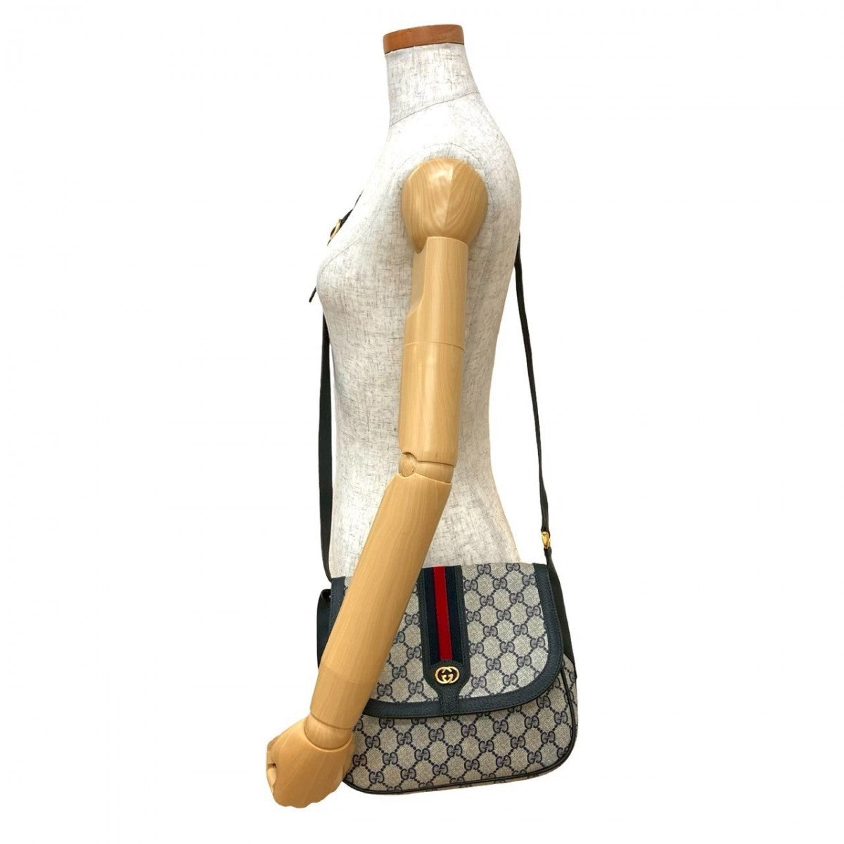 GUCCI Shoulder Bag leather Navy Sherry line