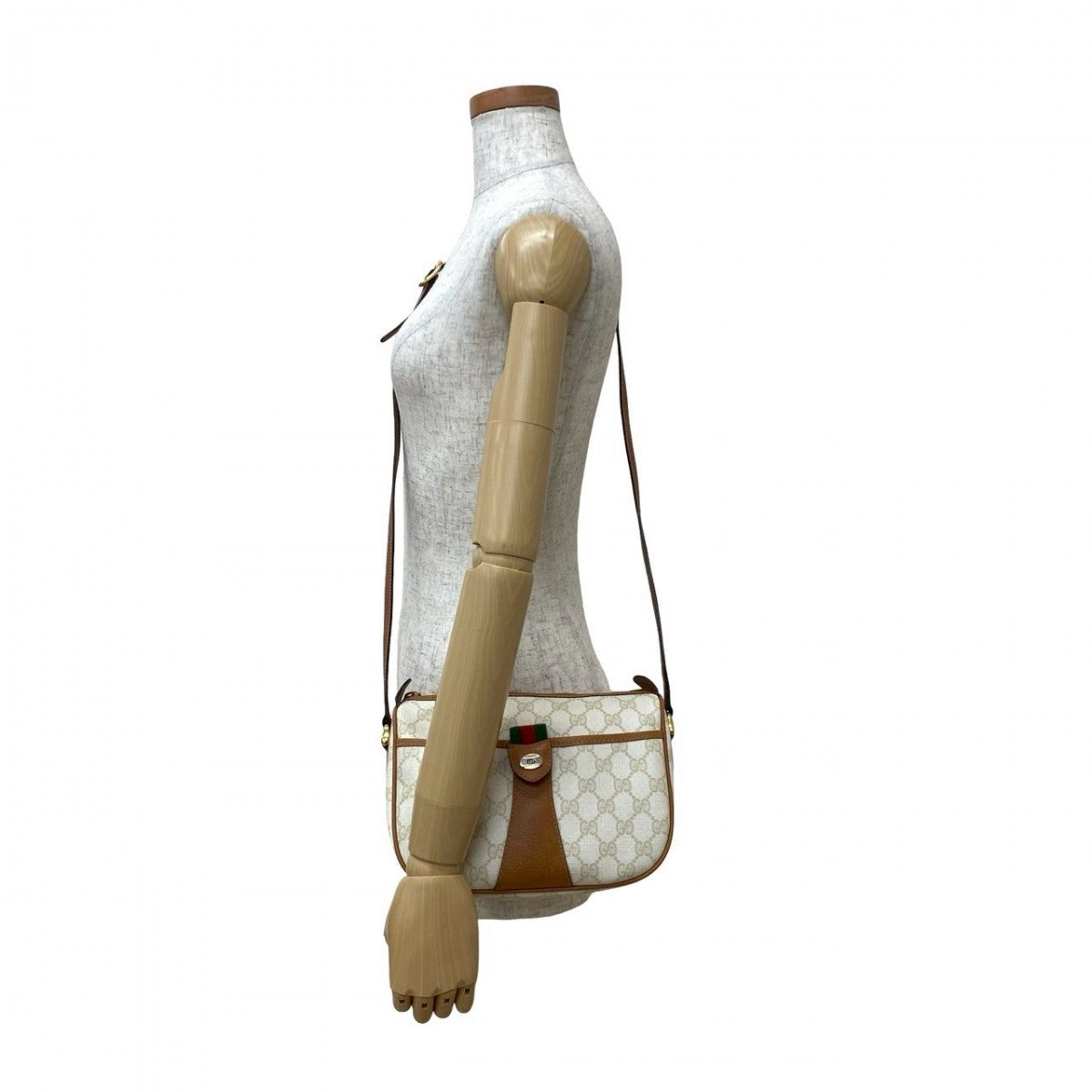 GUCCI Shoulder Bag Leather, PVC white GG logo Metal Sherry line Women Used Authentic