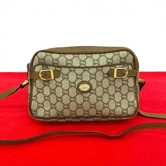 GUCCI Shoulder Bag Leather, PVC Brown Gucci Plus logo Metal Women Used Authentic
