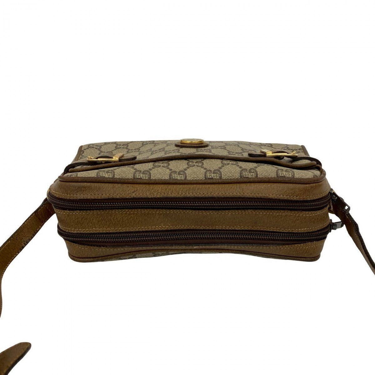 GUCCI Shoulder Bag Leather, PVC Brown Gucci Plus logo Metal Women Used Authentic