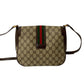 GUCCI Shoulder Bag Leather, PVC Brown GG logo Metal Sherry line Women Used Authentic