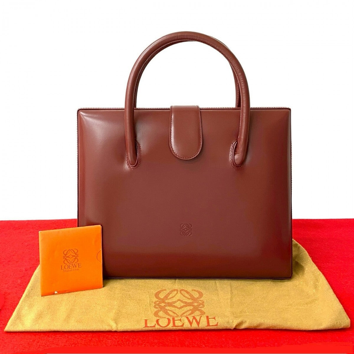 LOEWE Handbag leather wine-red Anagram logo Women Used Authentic