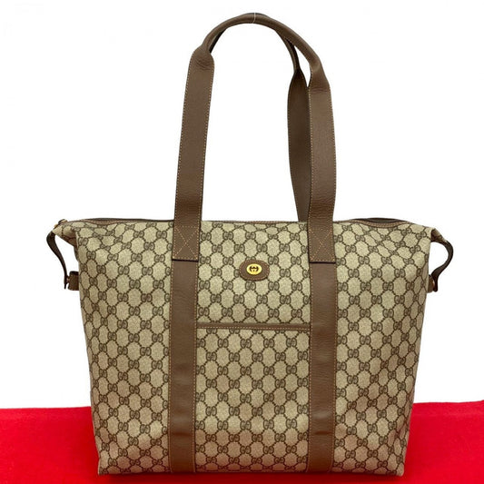 GUCCI Boston Duffel bag Leather, PVC Brown GG logo Metal Women Used Authentic