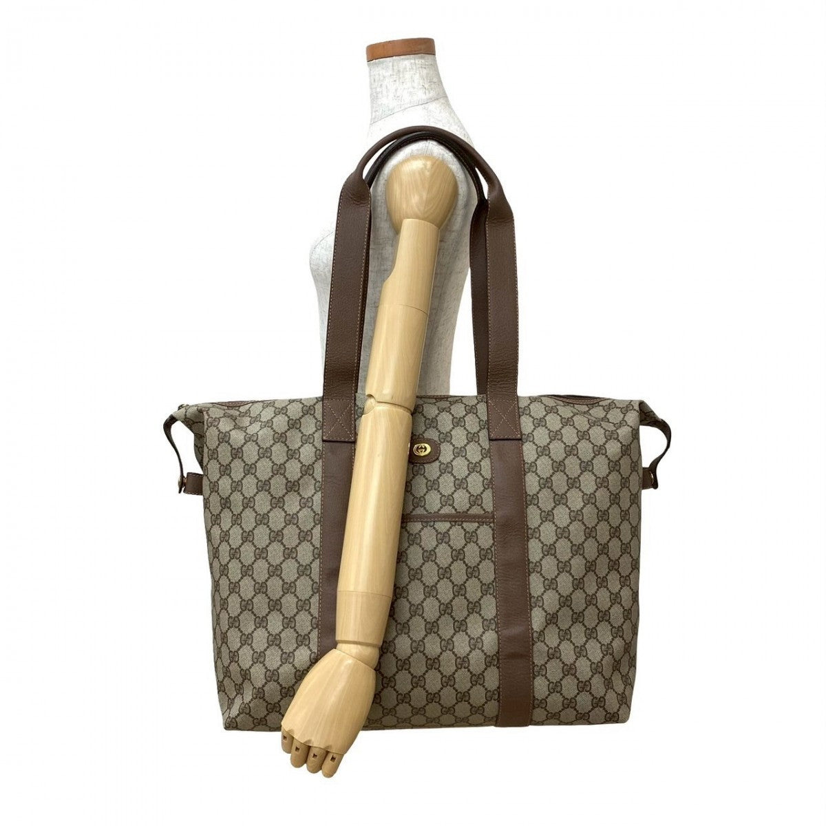 GUCCI Boston Duffel bag Leather, PVC Brown GG logo Metal Women Used Authentic