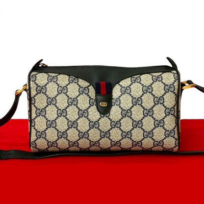 GUCCI Shoulder Bag leather Navy Sherry line