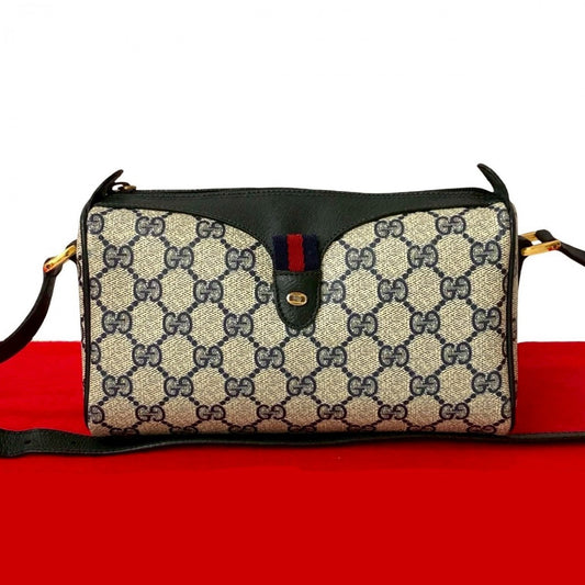 GUCCI Shoulder Bag leather Navy Sherry line