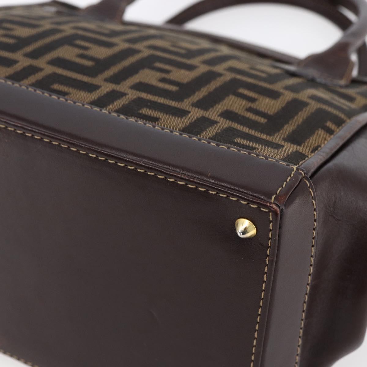 FENDI Zucca Canvas Hand Bag Black Brown Auth