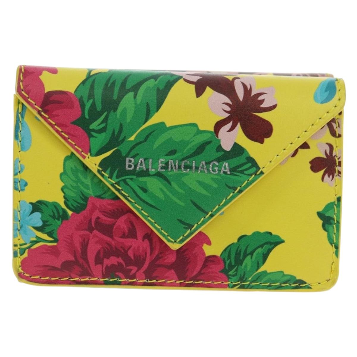 BALENCIAGA Mini Wallet Trifold Leather Yellow Silver