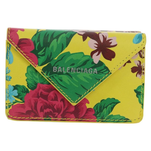 BALENCIAGA Mini Wallet Trifold Leather Yellow Silver
