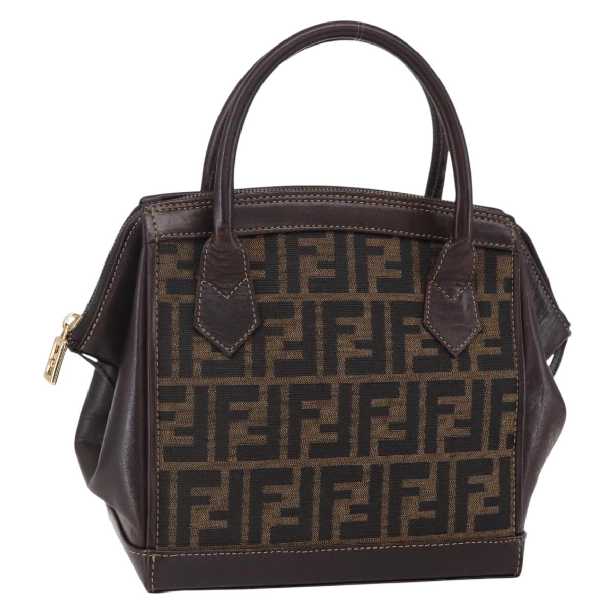 FENDI Zucca Canvas Hand Bag Black Brown Auth
