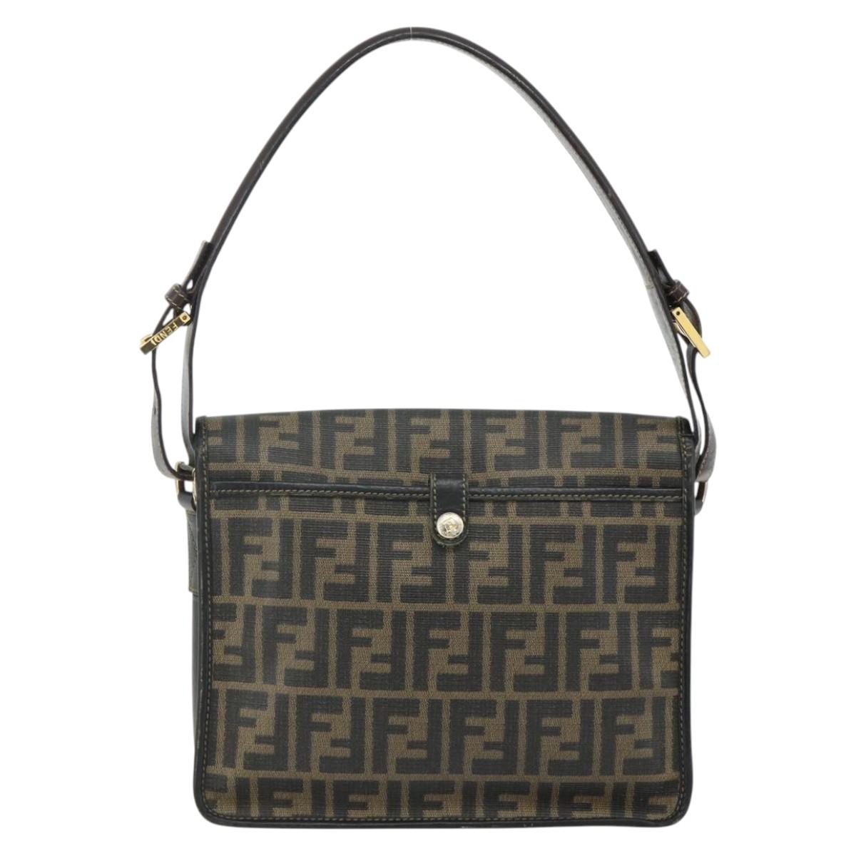 FENDI Zucca Canvas Shoulder Bag Black Brown