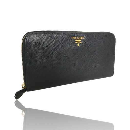 PRADA SAFFIANO ROUND ZIP LONG WALLET GOLD
