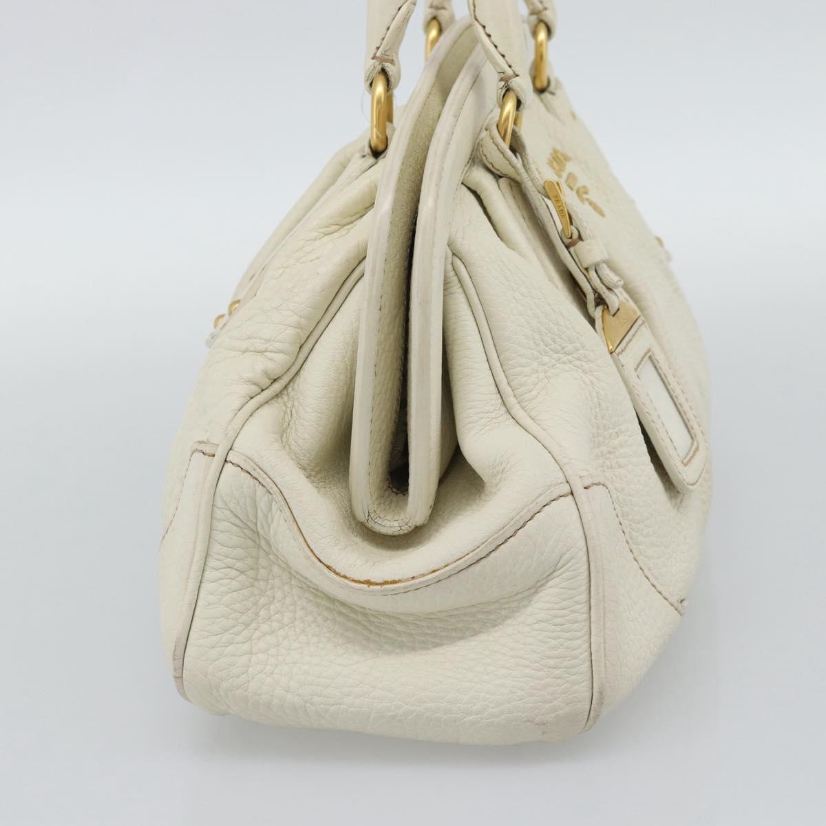 PRADA Hand Bag Vitello Daino Leather White Gold