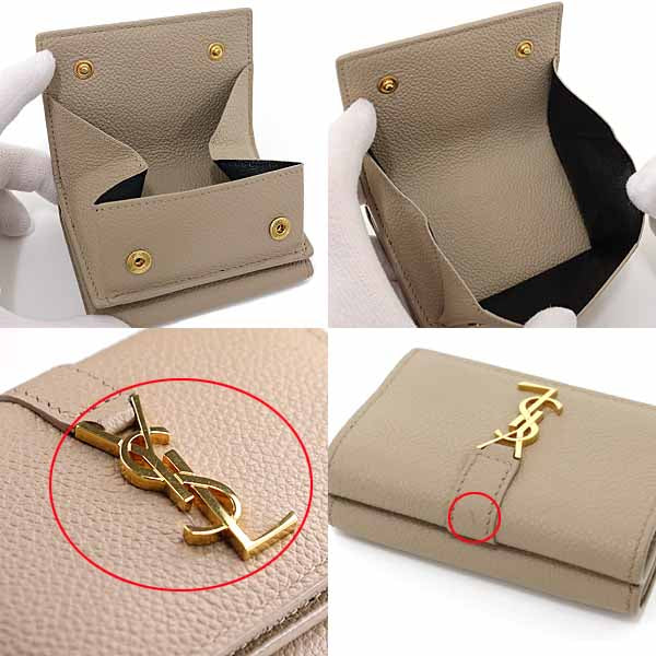 SAINT LAURENT Tri-fold wallet leather beige YSL Line Origami Tiny Wallet