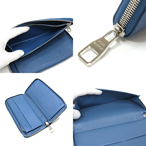 LOUIS VUITTON Long Wallet Purse M58411 Taurillon Clemence Blue Silver Metal Zippy wallet Vertical mens Used Authentic