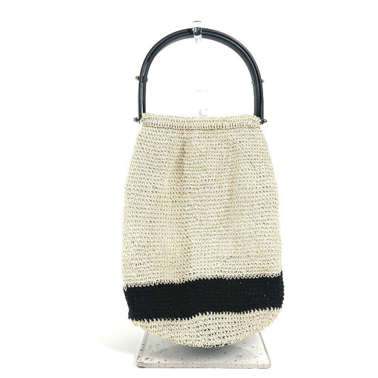CHANEL Handbag canvas beige logo mesh Women Used Authentic