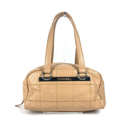 CHANEL Shoulder Bag Caviar skin beige Chocolate bar Women Used Authentic