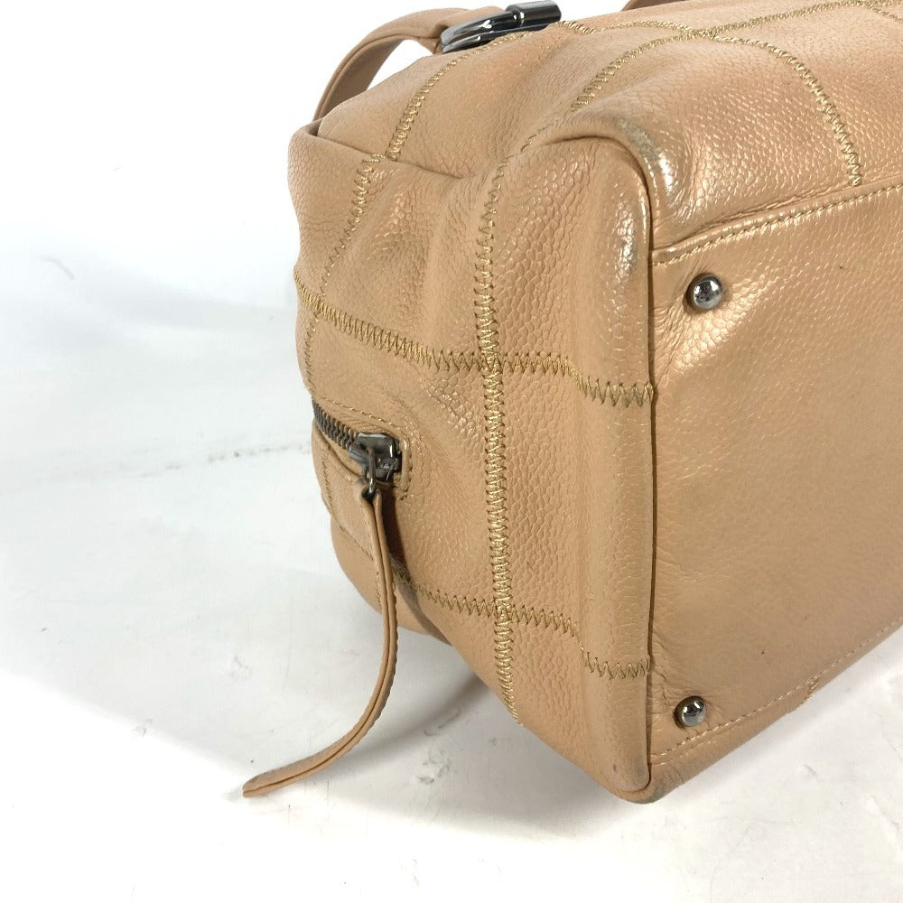 CHANEL Shoulder Bag Caviar skin beige Chocolate bar Women Used Authentic