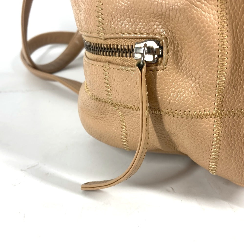 CHANEL Shoulder Bag Caviar skin beige Chocolate bar Women Used Authentic