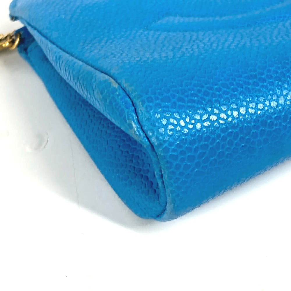 CHANEL Pouch Caviar skin blue Multi pouch CC COCO Mark Women Used Authentic