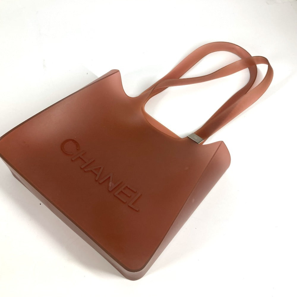 CHANEL Shoulder Bag rubber Brown logo beach bag