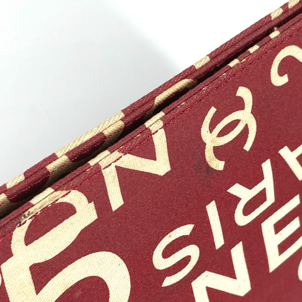 CHANEL Pouch canvas Red Bysy line logo Women Used Authentic