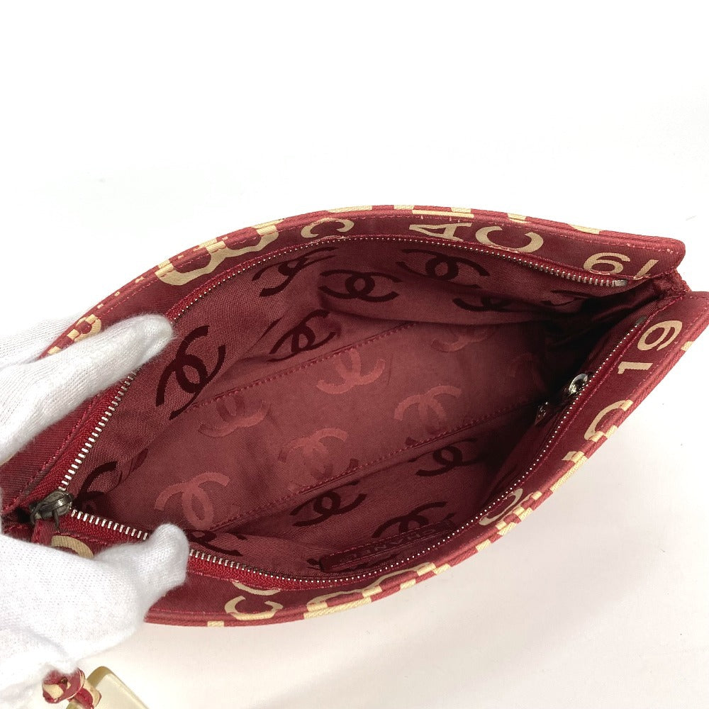 CHANEL Pouch canvas Red Bysy line logo Women Used Authentic