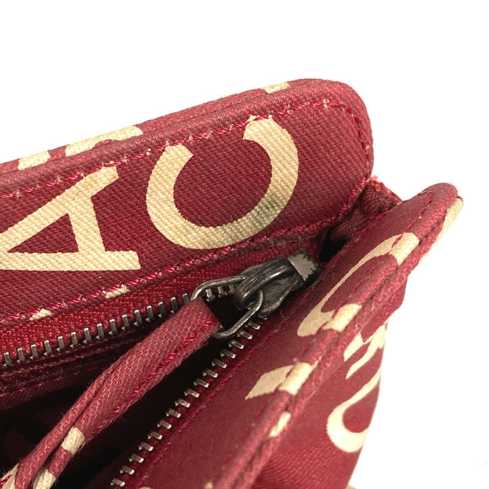 CHANEL Pouch canvas Red Bysy line logo Women Used Authentic