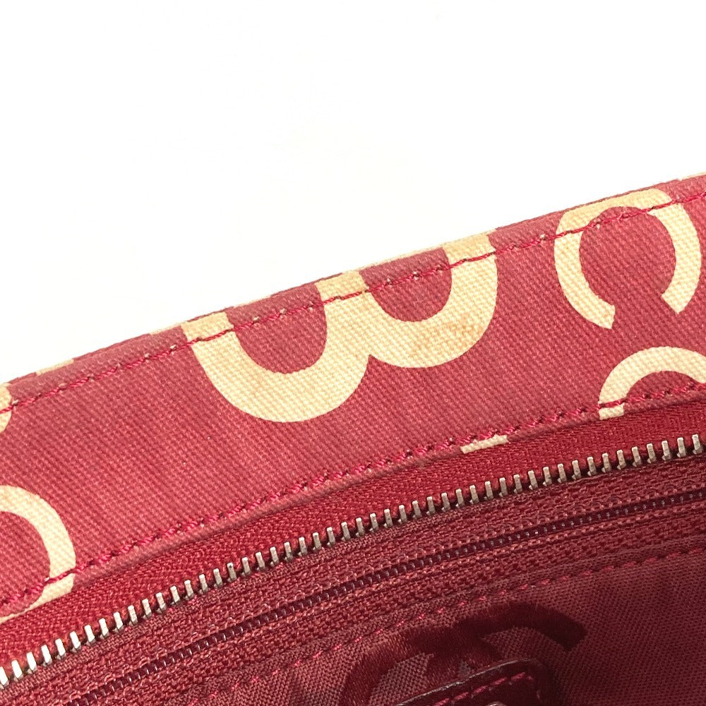 CHANEL Pouch canvas Red Bysy line logo Women Used Authentic