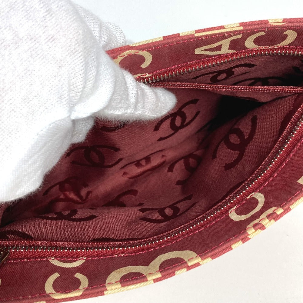 CHANEL Pouch canvas Red Bysy line logo Women Used Authentic